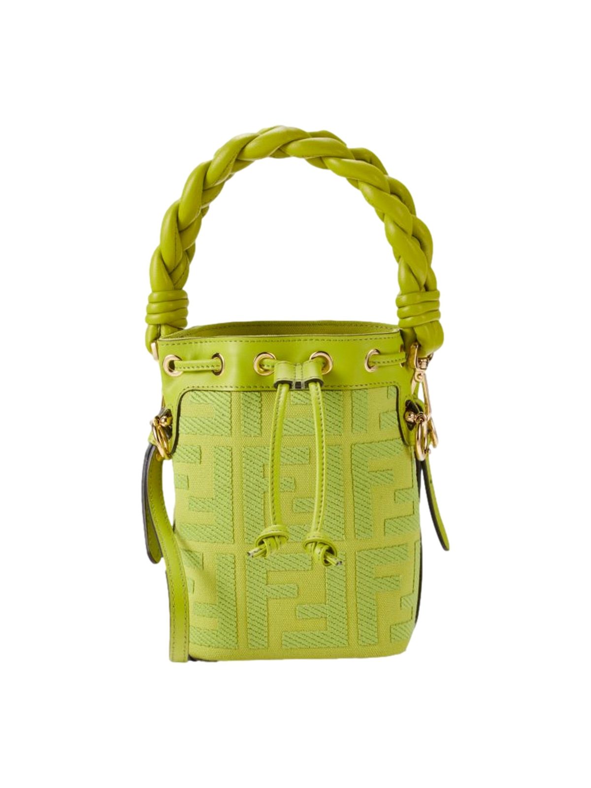 Fendi Mon Tresor Mini Wasabi Green FF Canvas Bucket Bag Crossbody