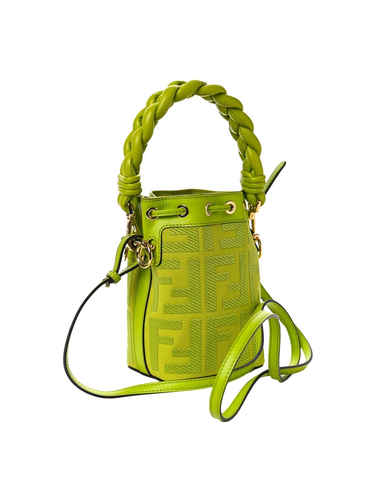 Fendi Mon Tresor Mini Wasabi Green FF Canvas Bucket Bag Crossbody