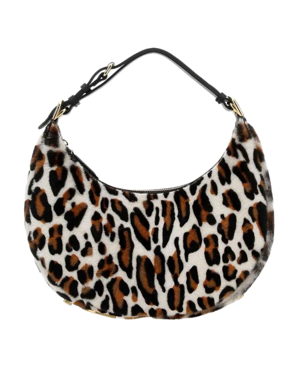 Fendi Fendigraphy Lamb Fur Animal Print Shoulder Bag Gold Hardware