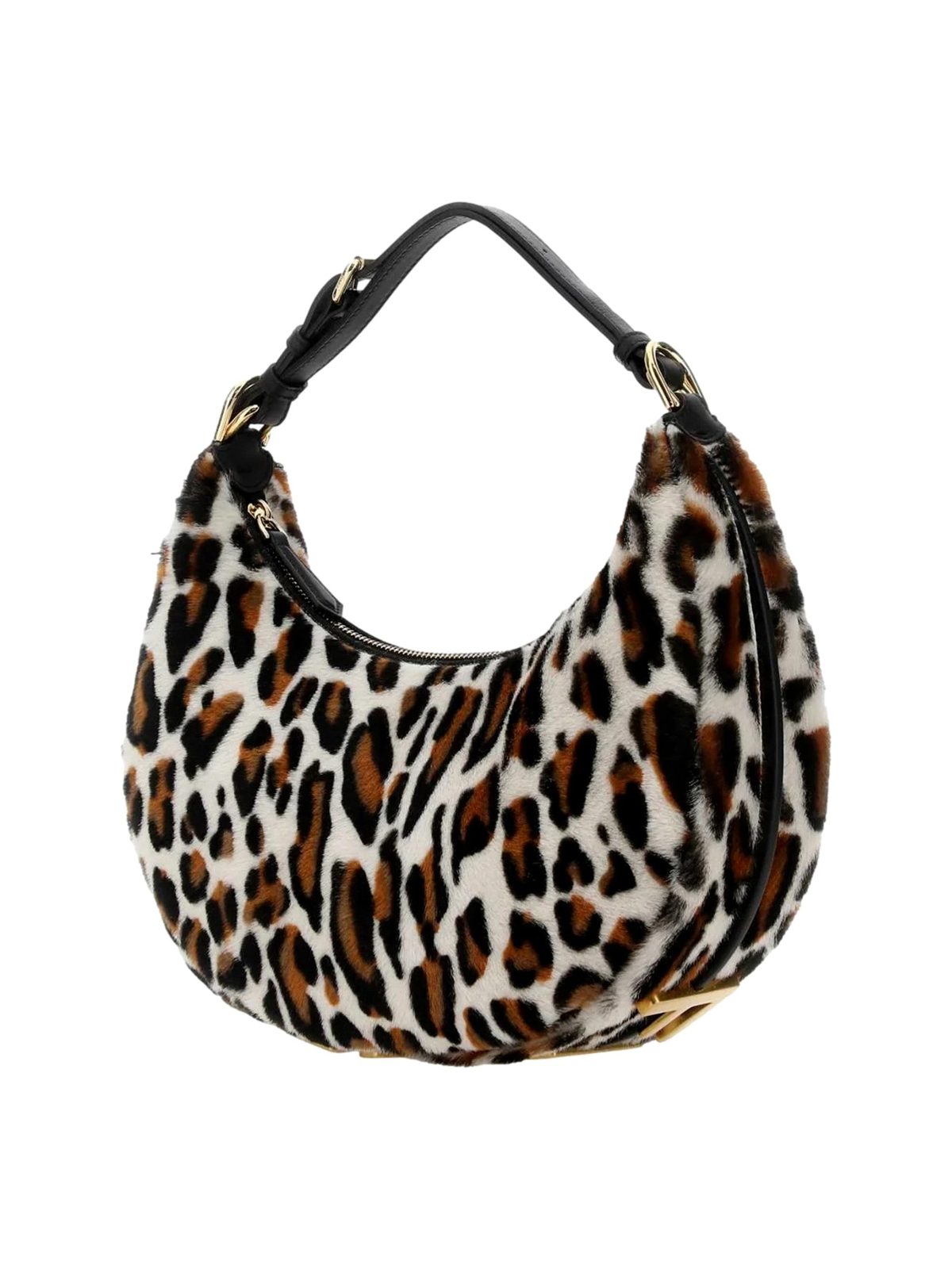 Fendi Fendigraphy Lamb Fur Animal Print Shoulder Bag Gold Hardware