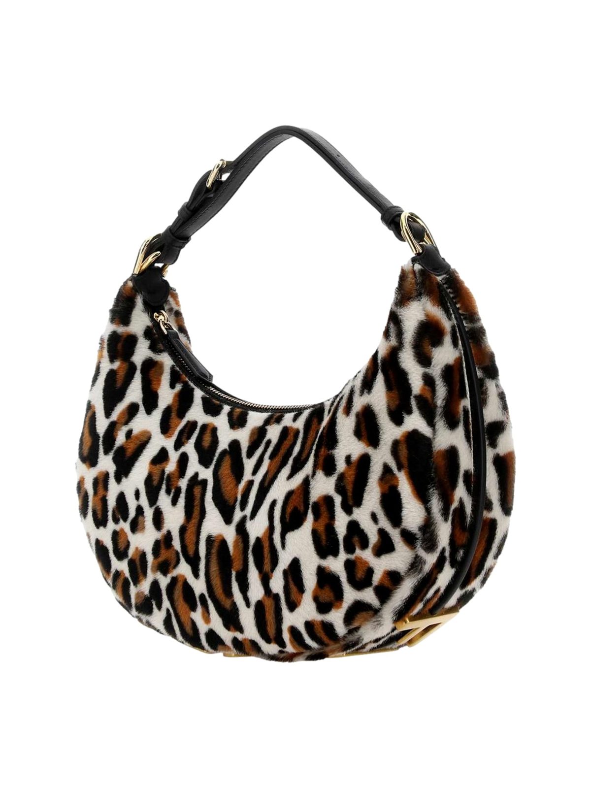 Fendi Fendigraphy Lamb Fur Animal Print Shoulder Bag Gold Hardware