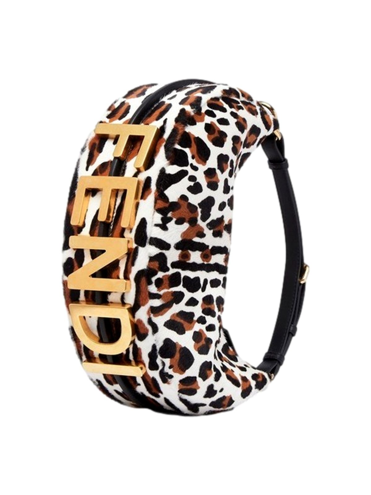 Fendi Fendigraphy Lamb Fur Animal Print Shoulder Bag Gold Hardware