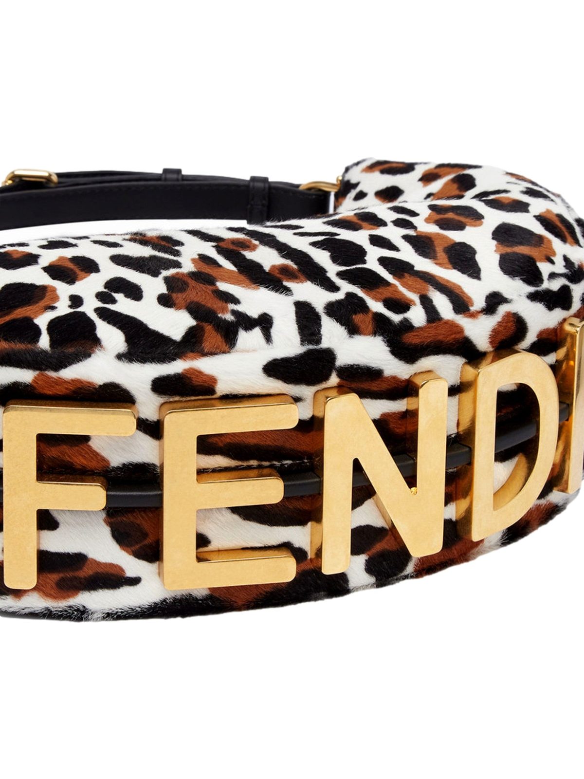Fendi Fendigraphy Lamb Fur Animal Print Shoulder Bag Gold Hardware