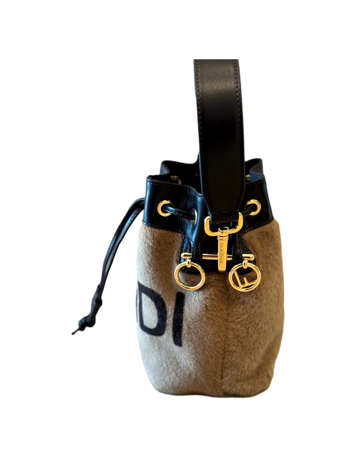 Fendi Mon Tresor Mini Shearling Bucket Bag Brown Lamb Fur Crossbody