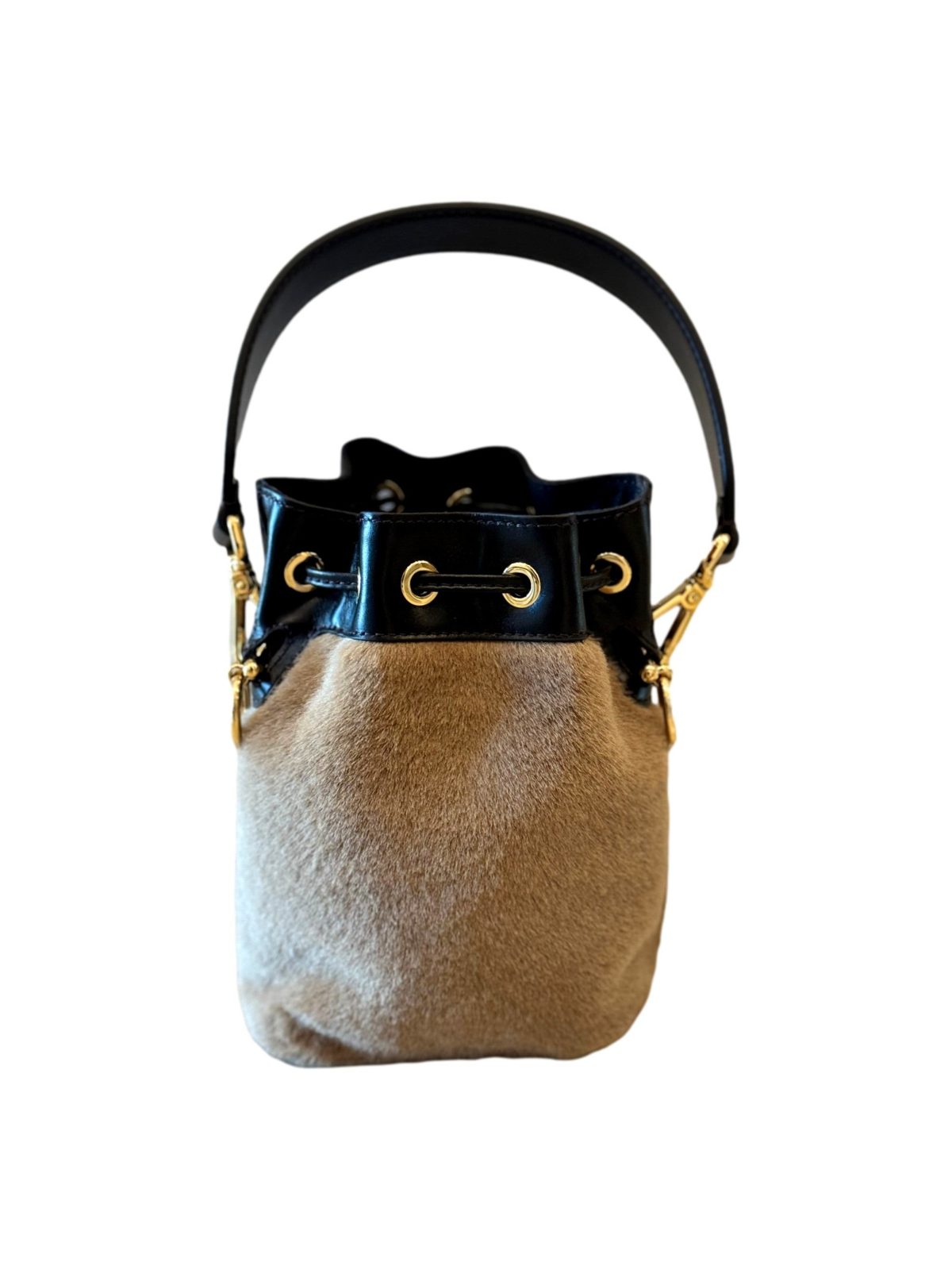 Fendi Mon Tresor Mini Shearling Bucket Bag Brown Lamb Fur Crossbody
