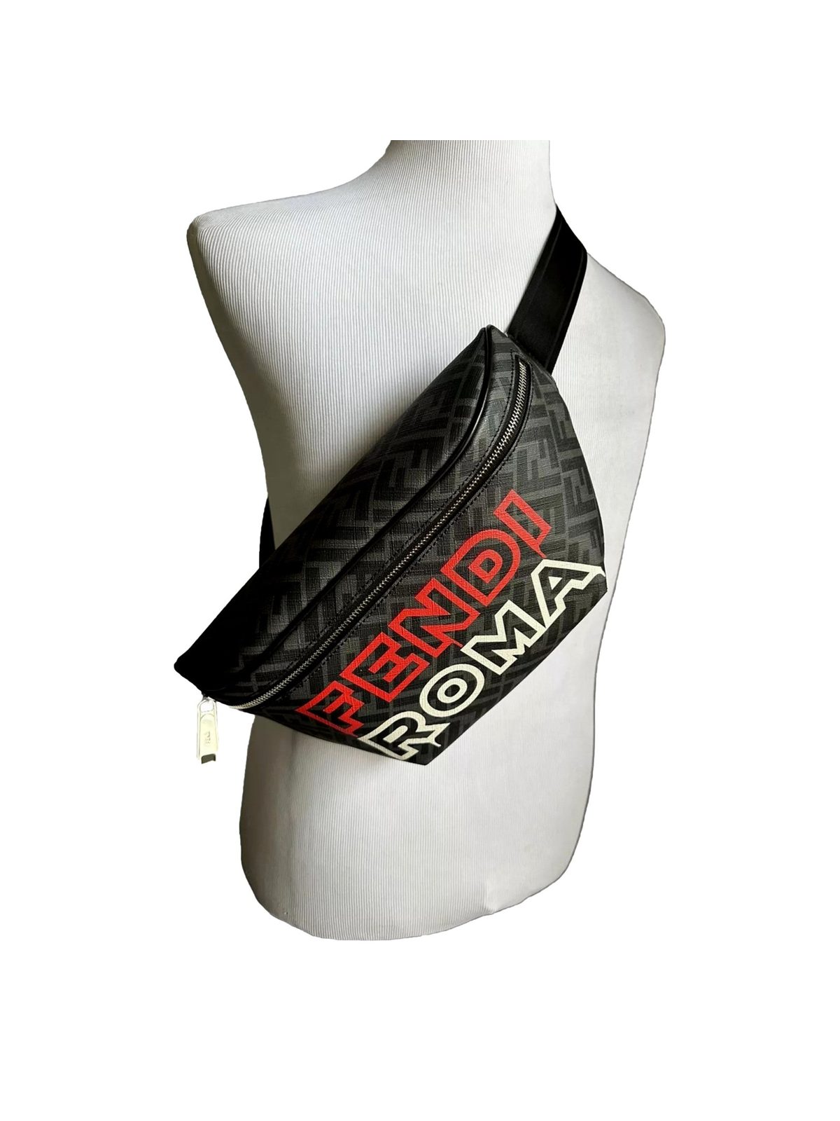 Fendi Roma Fendigraphy Nero and Rosso Leather Belt Bag