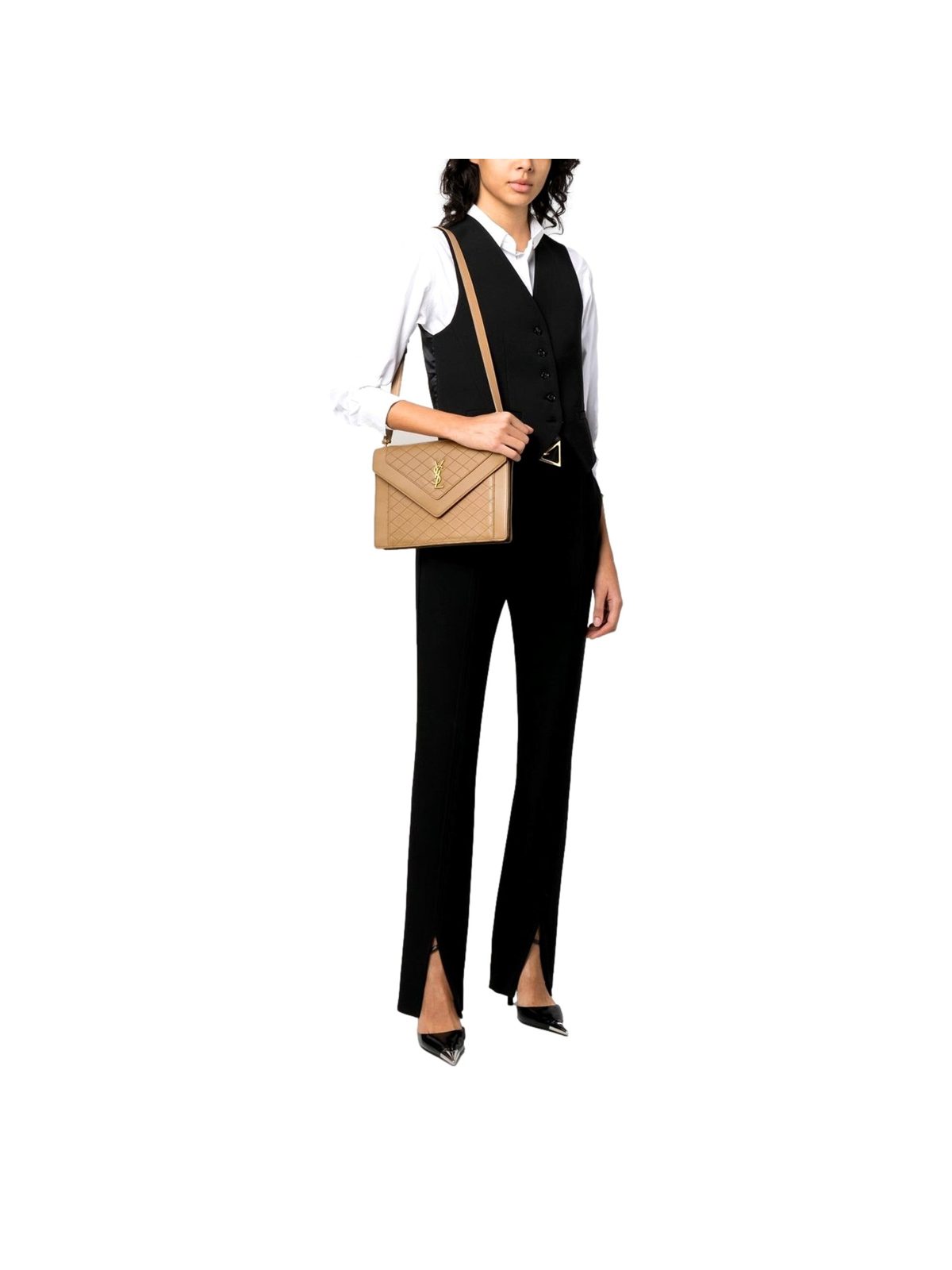 Saint Laurent Gaby Quilted Lambskin Shoulder Bag Beige