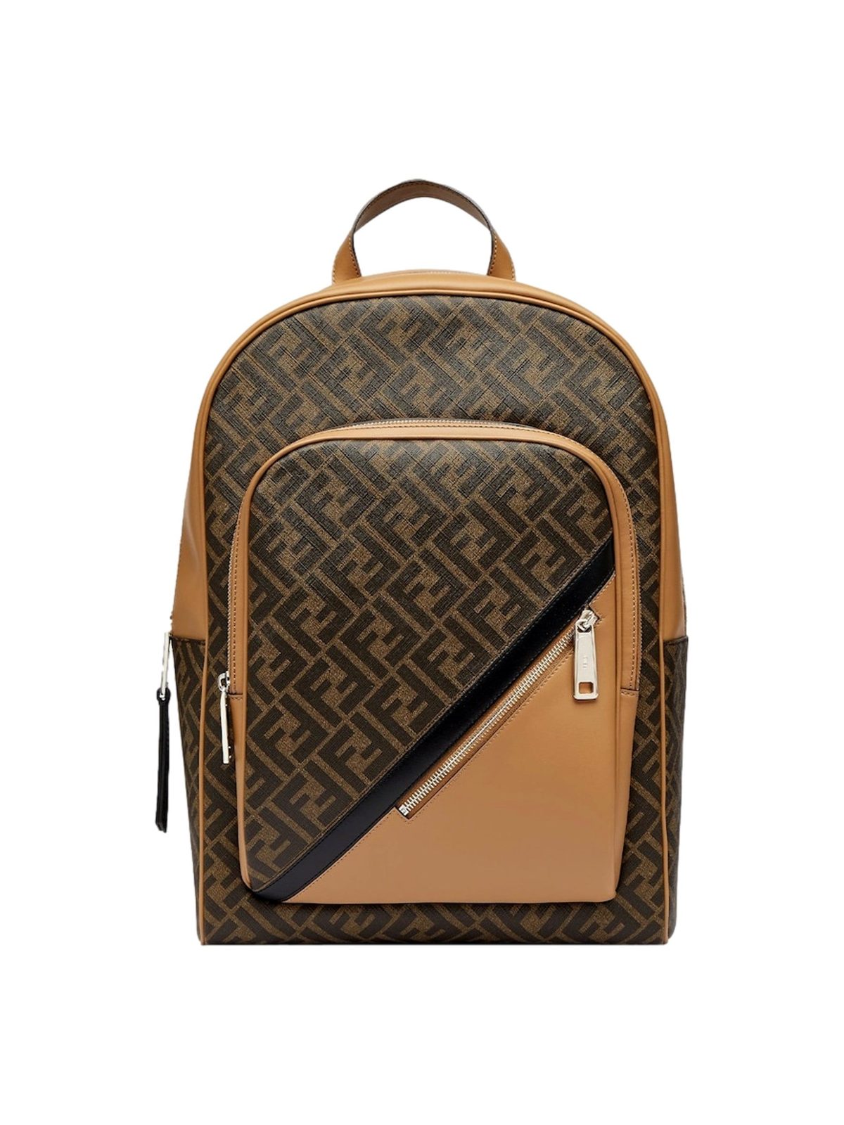 Fendi Diagonal FF Logo Backpack Black Canvas Leather Trim
