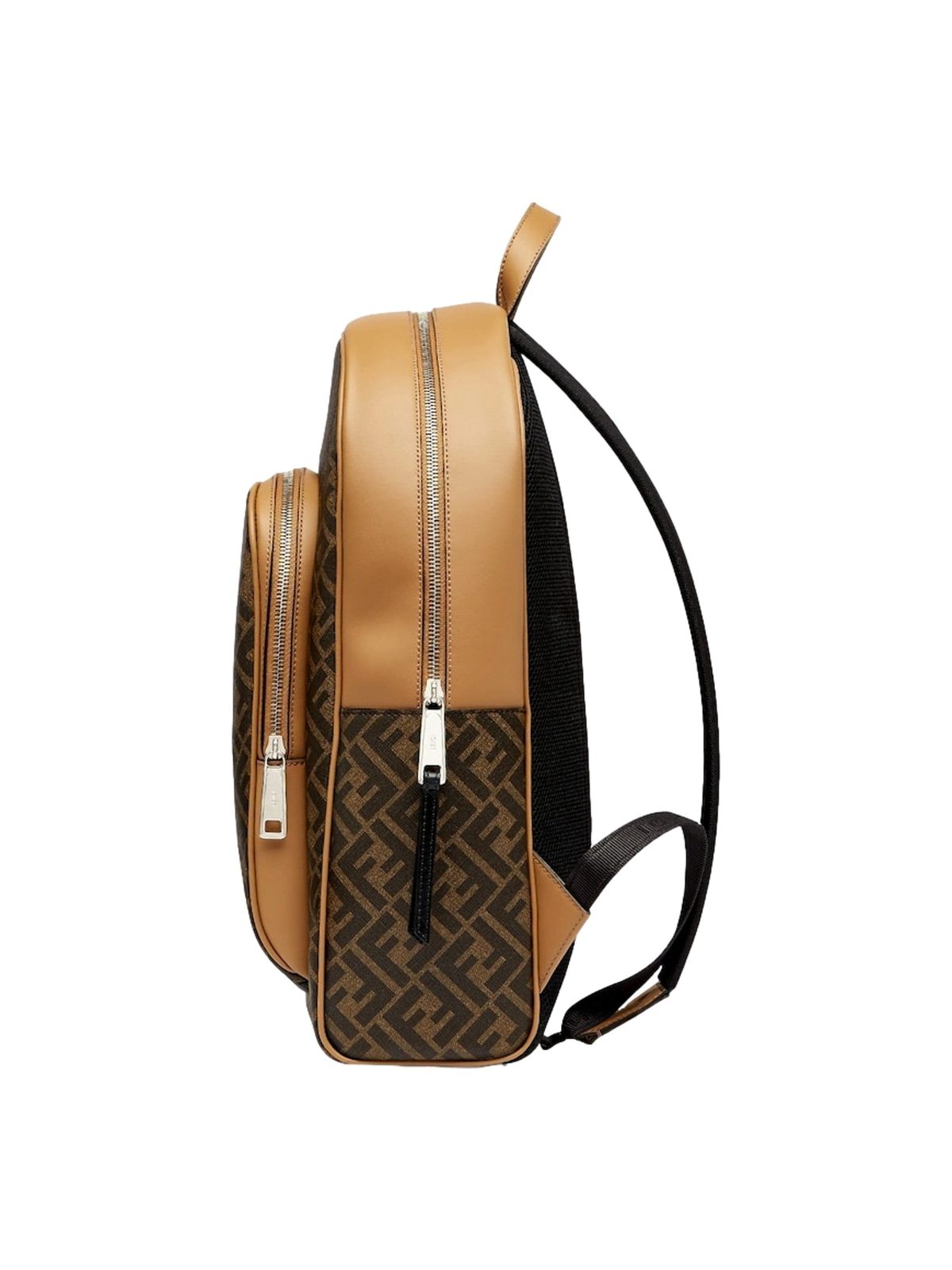 Fendi Diagonal FF Logo Backpack Black Canvas Leather Trim