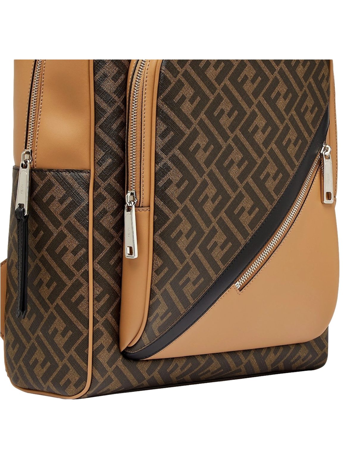 Fendi Diagonal FF Logo Backpack Black Canvas Leather Trim
