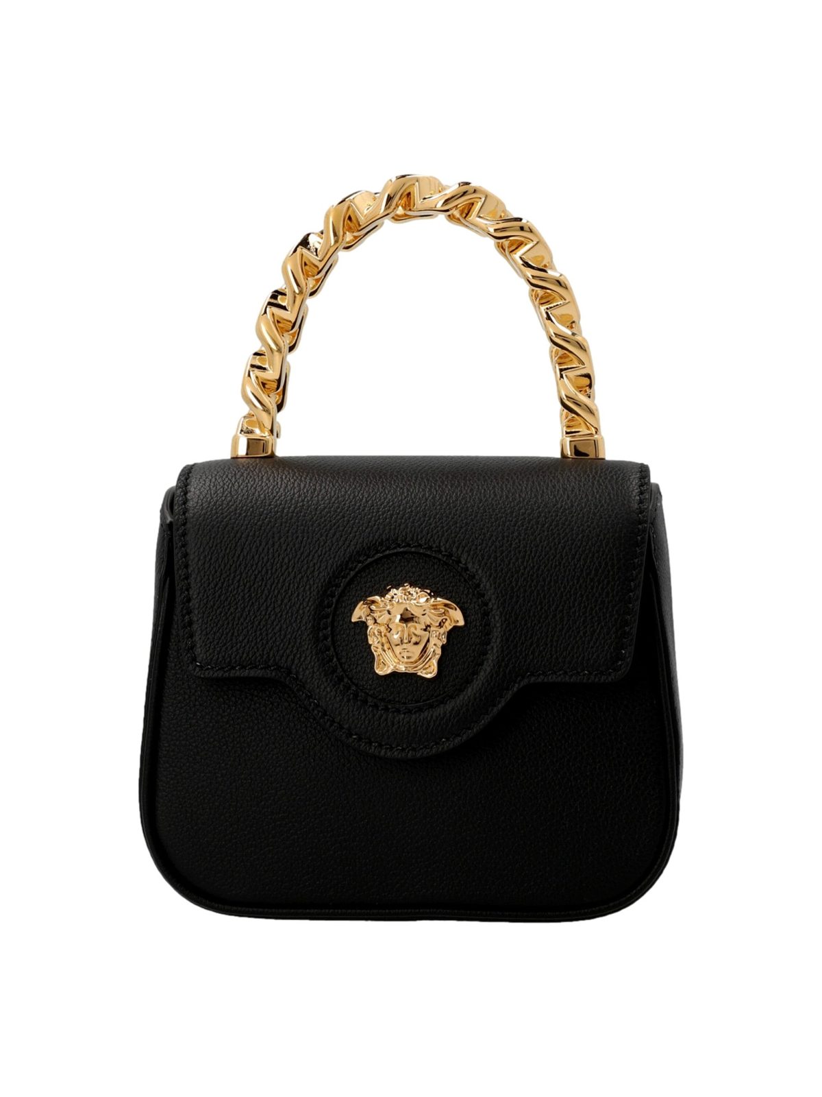 Versace Mini Top Handle Black Vitello Leather Designer Handbag