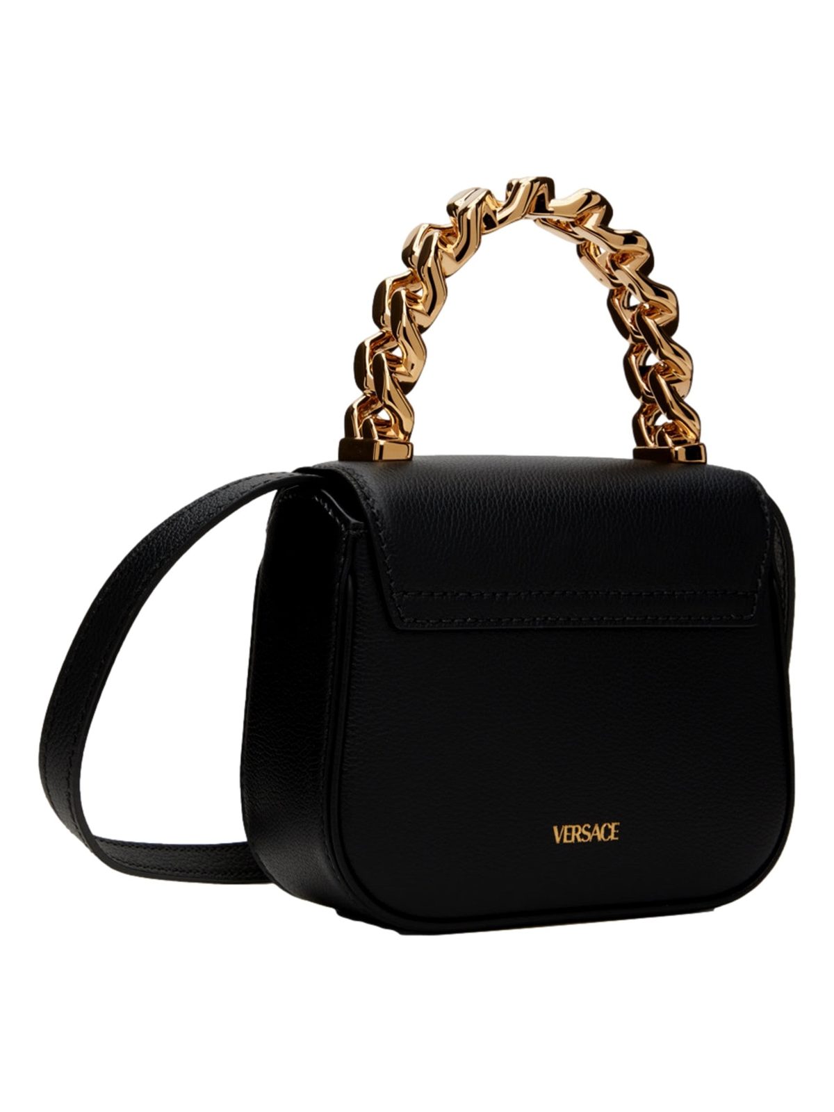 Versace Mini Top Handle Black Vitello Leather Designer Handbag