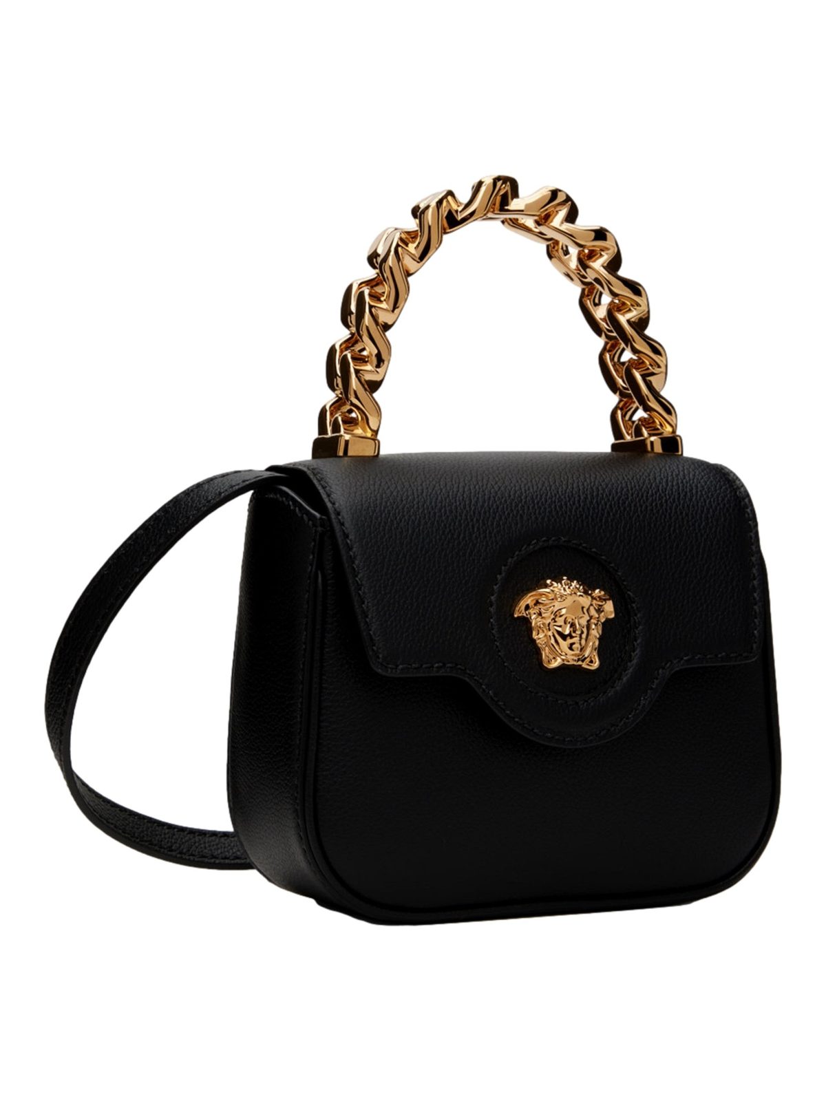 Versace Mini Top Handle Black Vitello Leather Designer Handbag