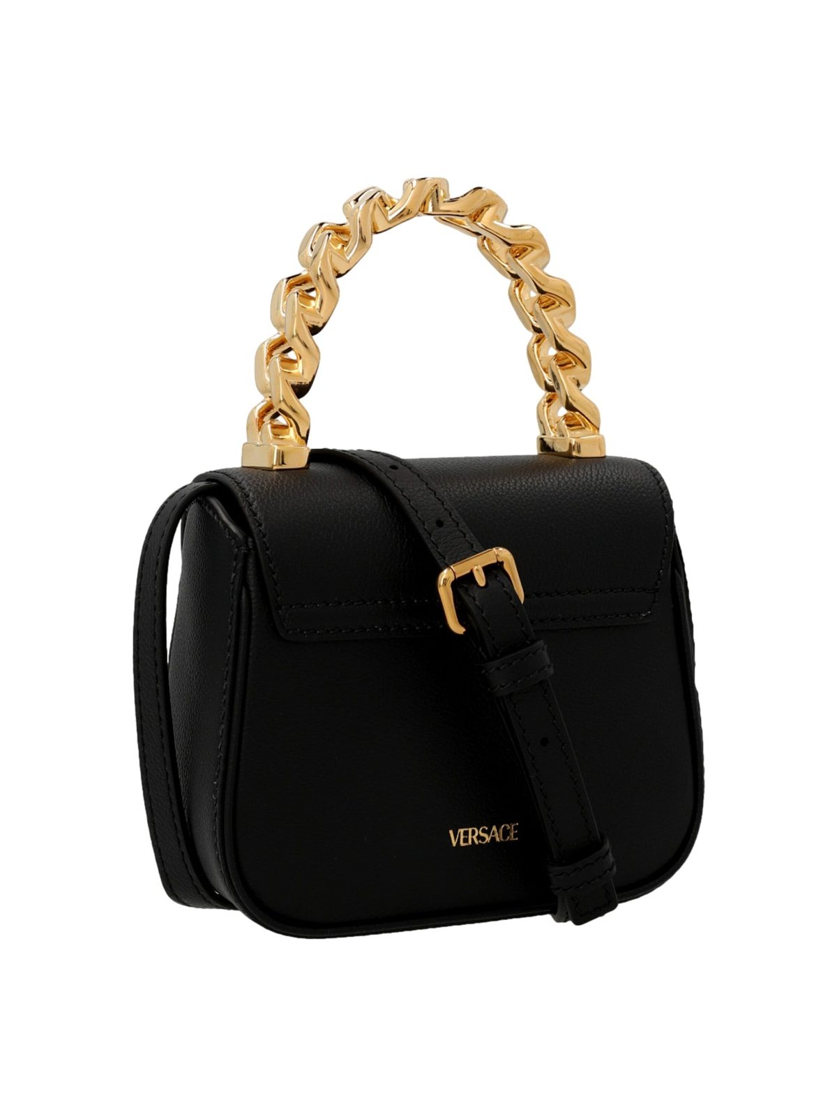Versace Mini Top Handle Black Vitello Leather Designer Handbag