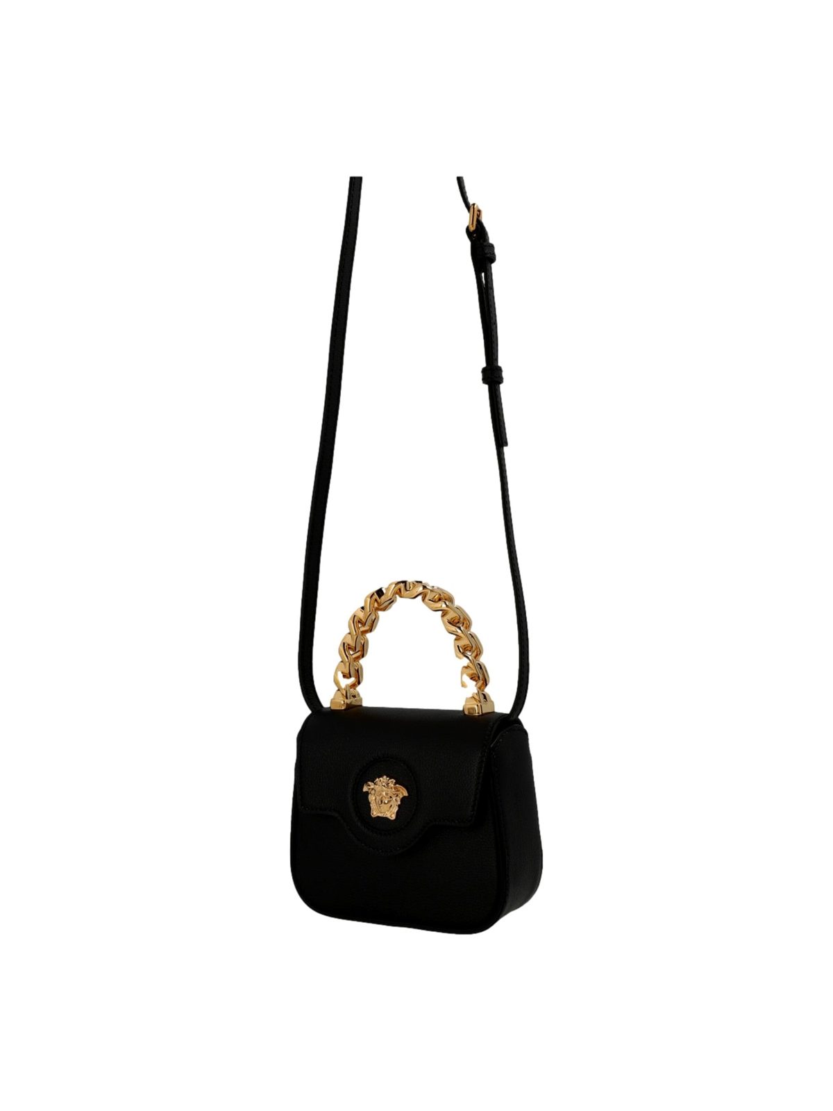 Versace Mini Top Handle Black Vitello Leather Designer Handbag