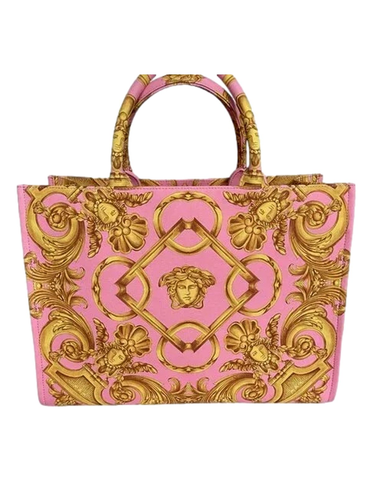 Versace Pastel Pink Signature Print Large Canvas Tote Designer Handbag