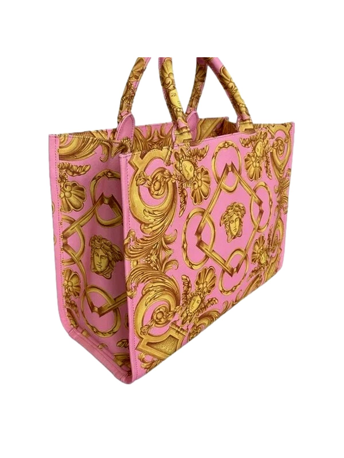 Versace Pastel Pink Signature Print Large Canvas Tote Designer Handbag