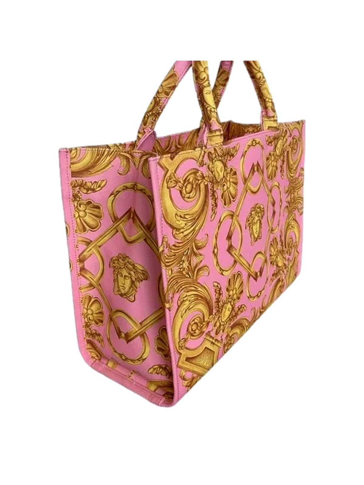 Versace Pastel Pink Signature Print Large Canvas Tote Designer Handbag