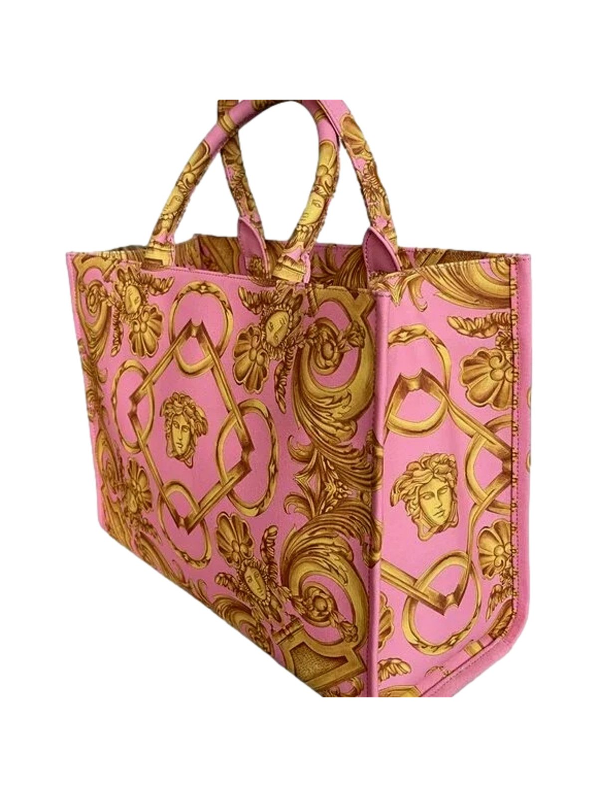 Versace Pastel Pink Signature Print Large Canvas Tote Designer Handbag