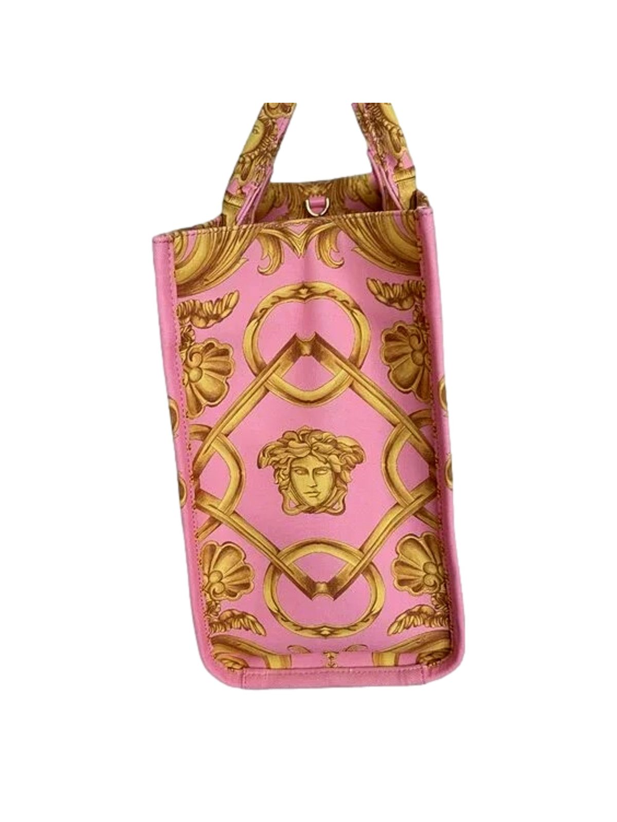 Versace Pastel Pink Signature Print Large Canvas Tote Designer Handbag