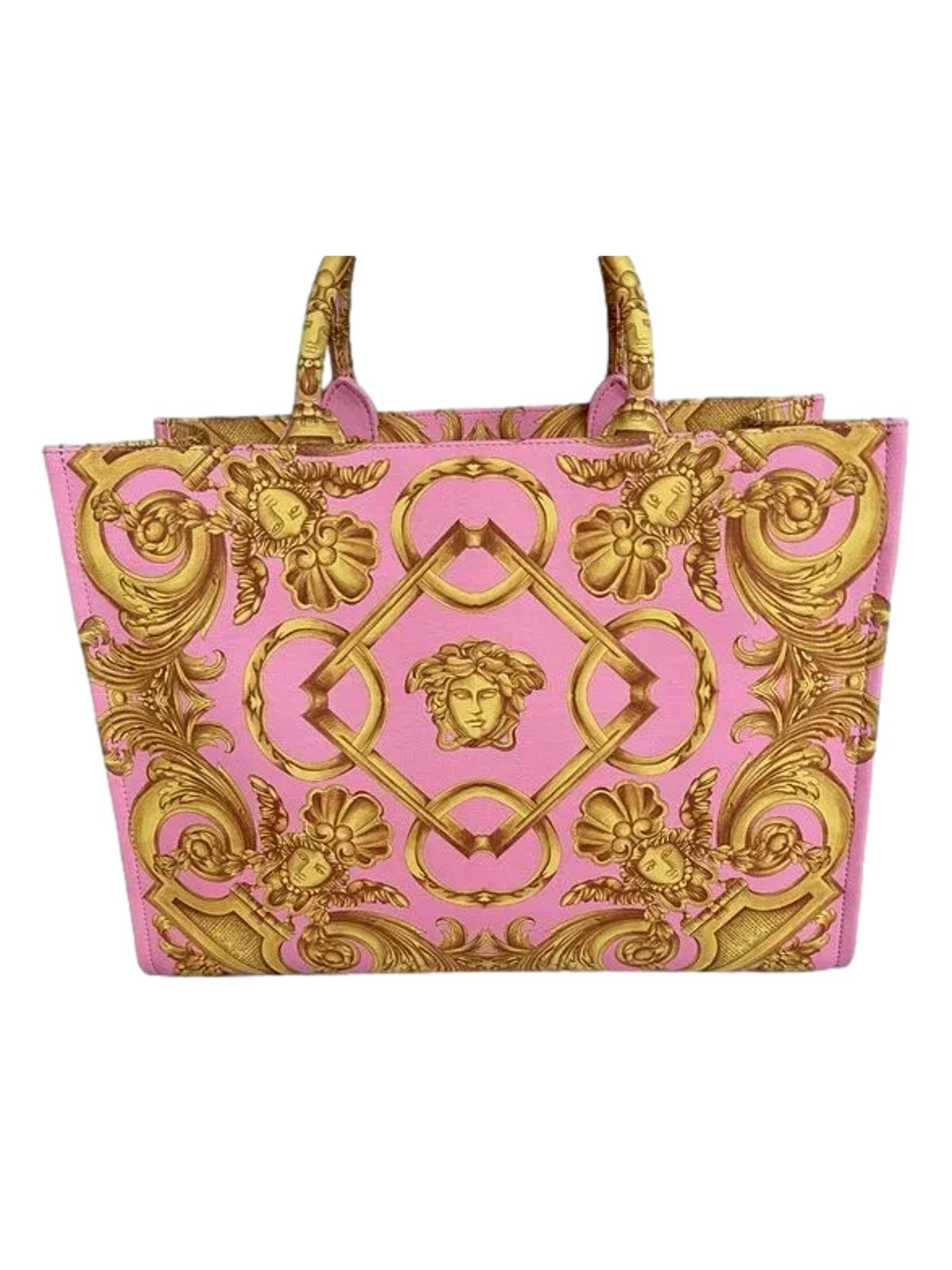 Versace Pastel Pink Signature Print Large Canvas Tote Designer Handbag