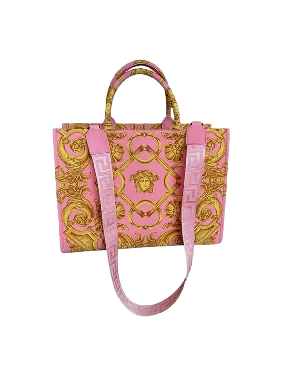 Versace Pastel Pink Signature Print Large Canvas Tote Designer Handbag