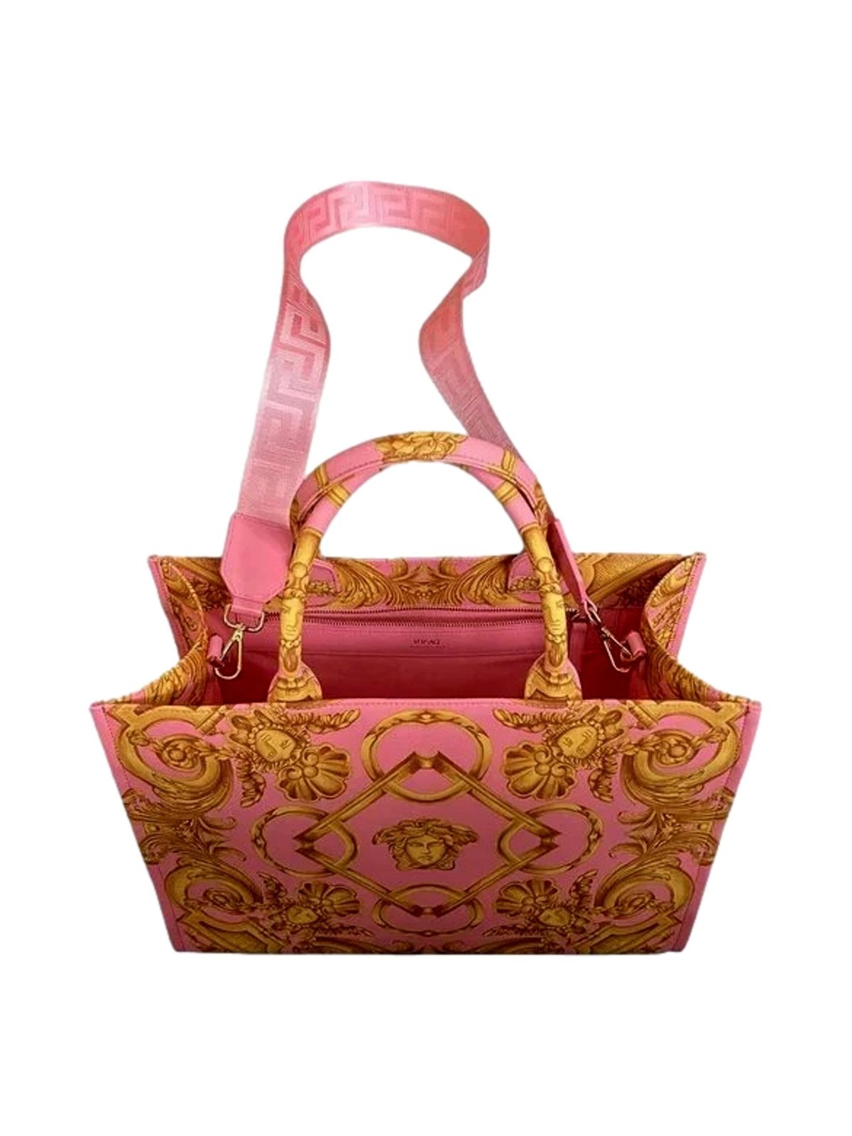 Versace Pastel Pink Signature Print Large Canvas Tote Designer Handbag