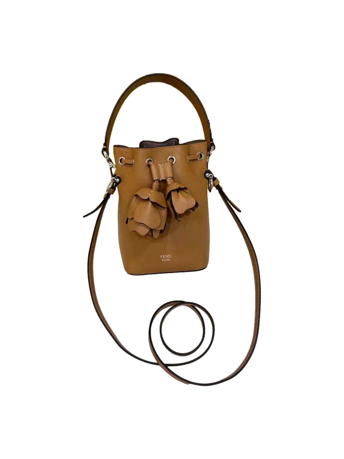 Fendi Calfskin F is 3D Flower Mini Mon Tresor Bucket Bag Brown Tan