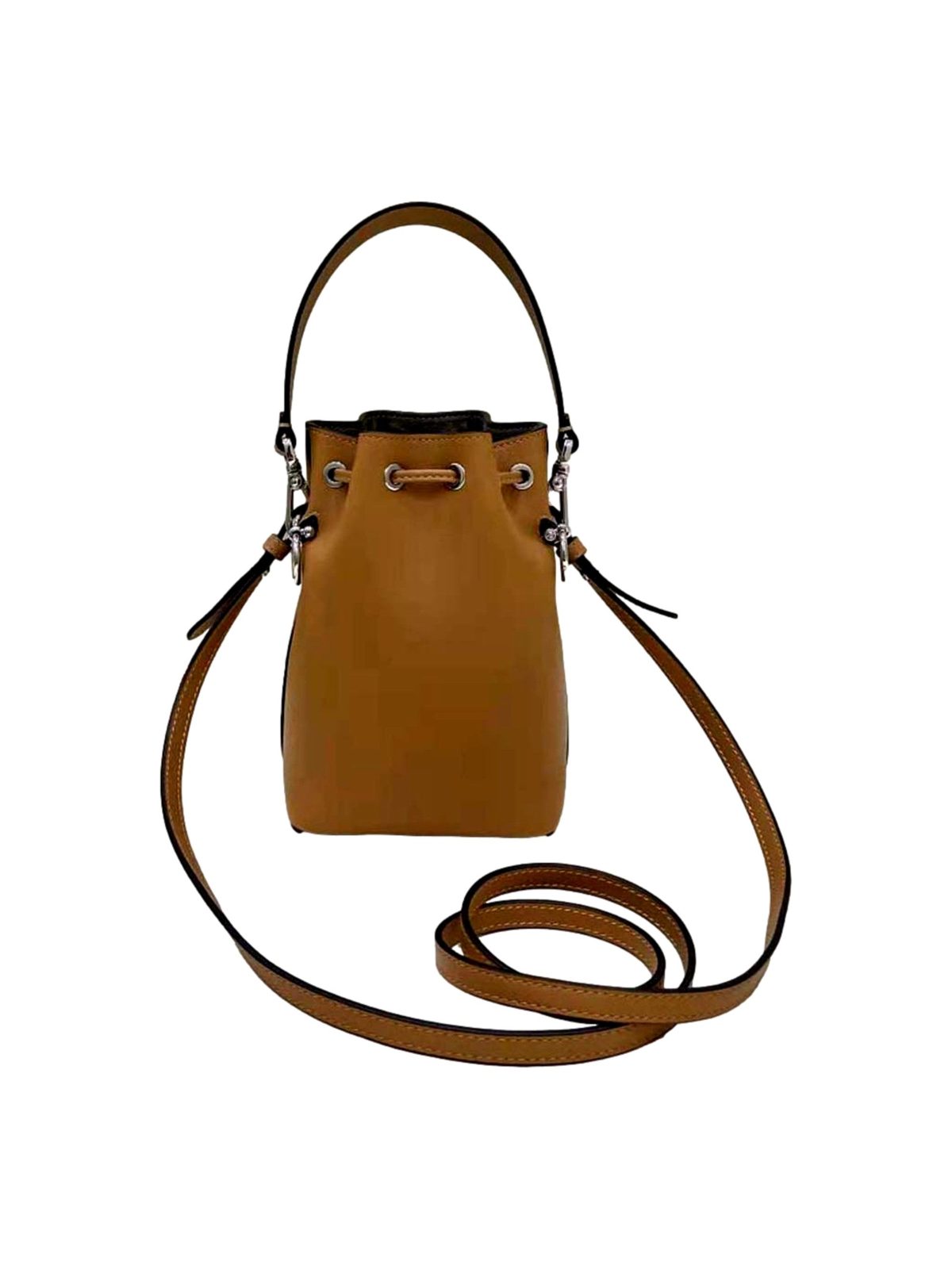 Fendi Calfskin F is 3D Flower Mini Mon Tresor Bucket Bag Brown Tan