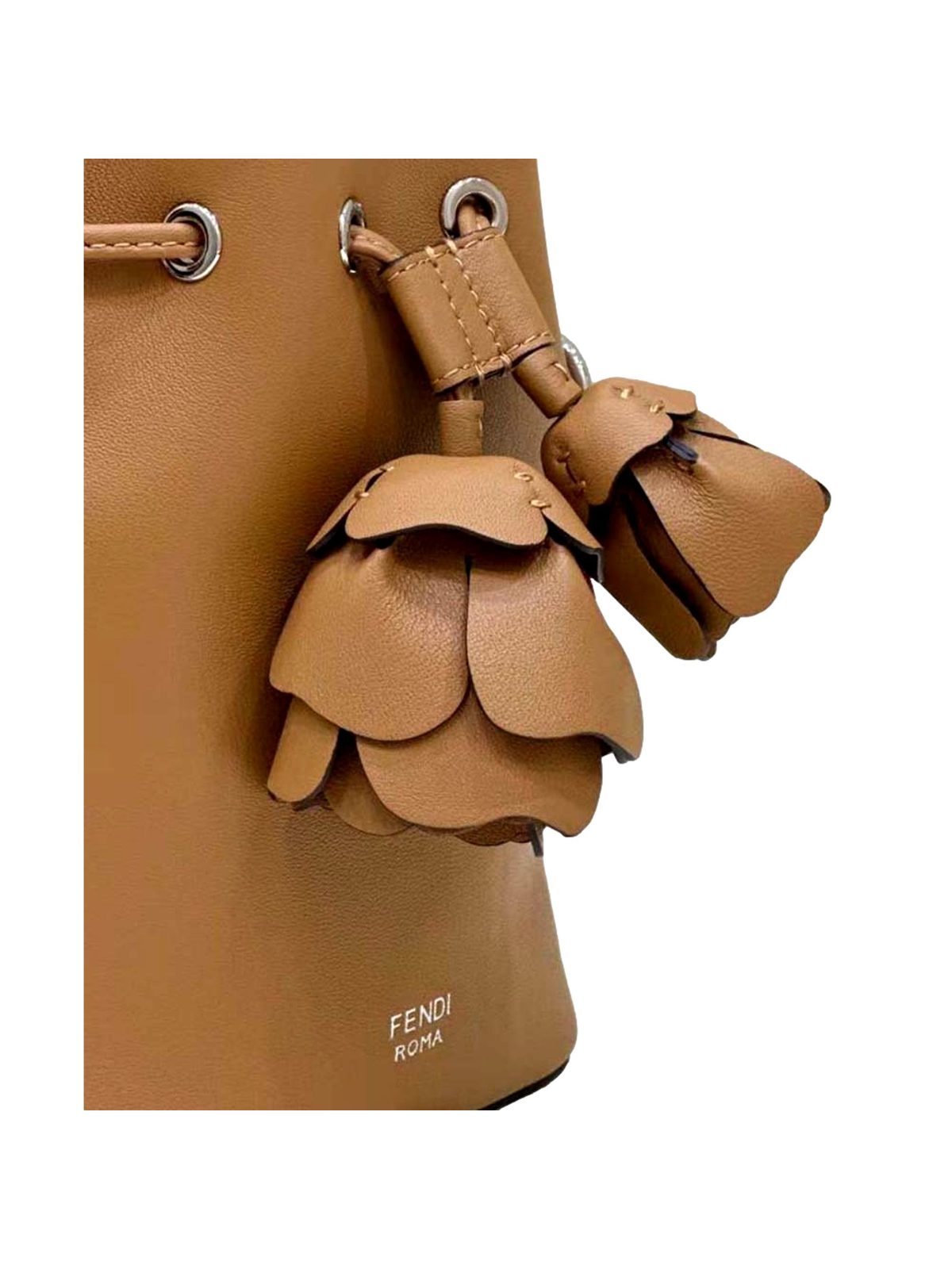 Fendi Calfskin F is 3D Flower Mini Mon Tresor Bucket Bag Brown Tan