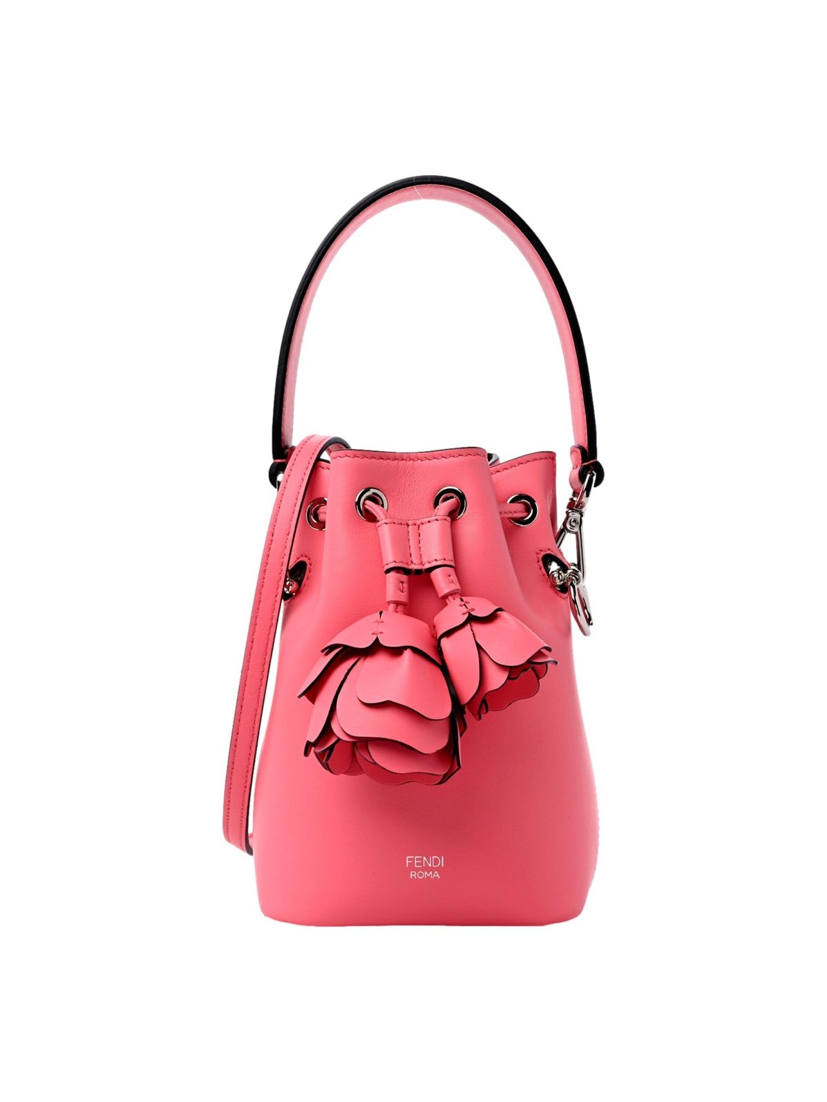 Fendi Mon Tresor Mini Bucket Bag Pink Calfskin Leather 3D Flower