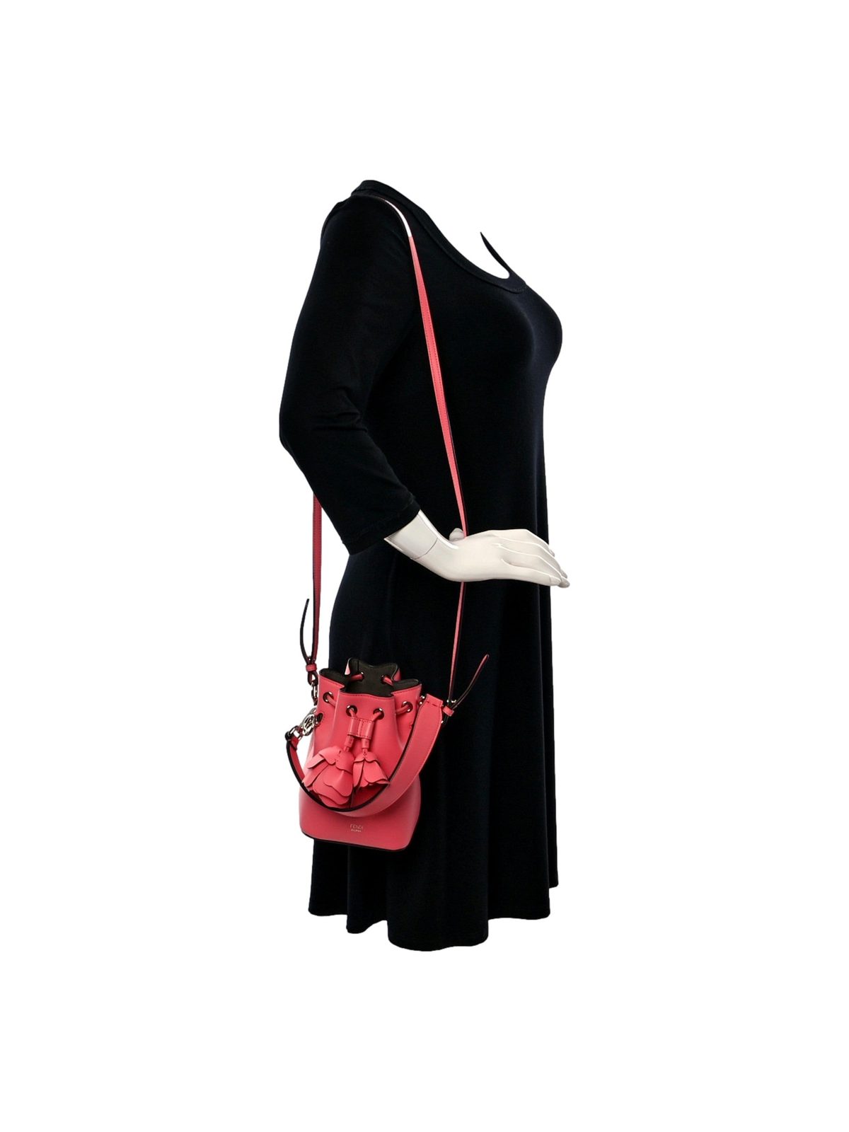 Fendi Mon Tresor Mini Bucket Bag Pink Calfskin Leather 3D Flower