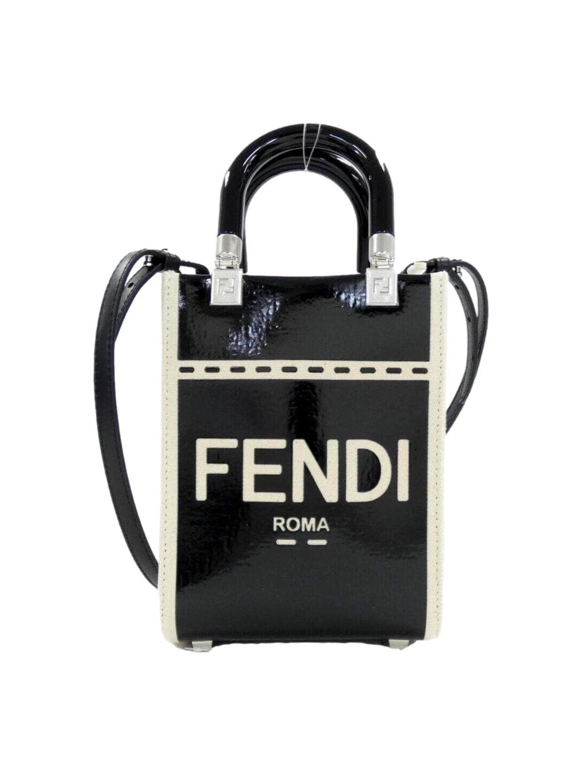 Fendi FF Mini Bag Shopper Tote Crossbody Bag Leather and Canvas Black