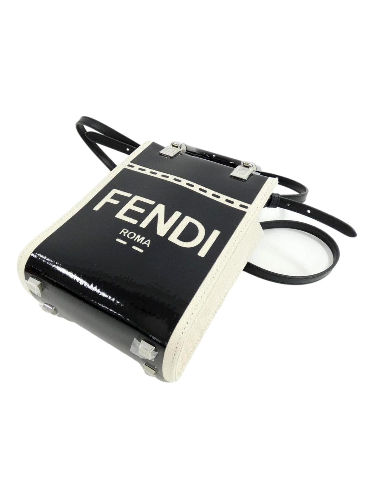 Fendi FF Mini Bag Shopper Tote Crossbody Bag Leather and Canvas Black