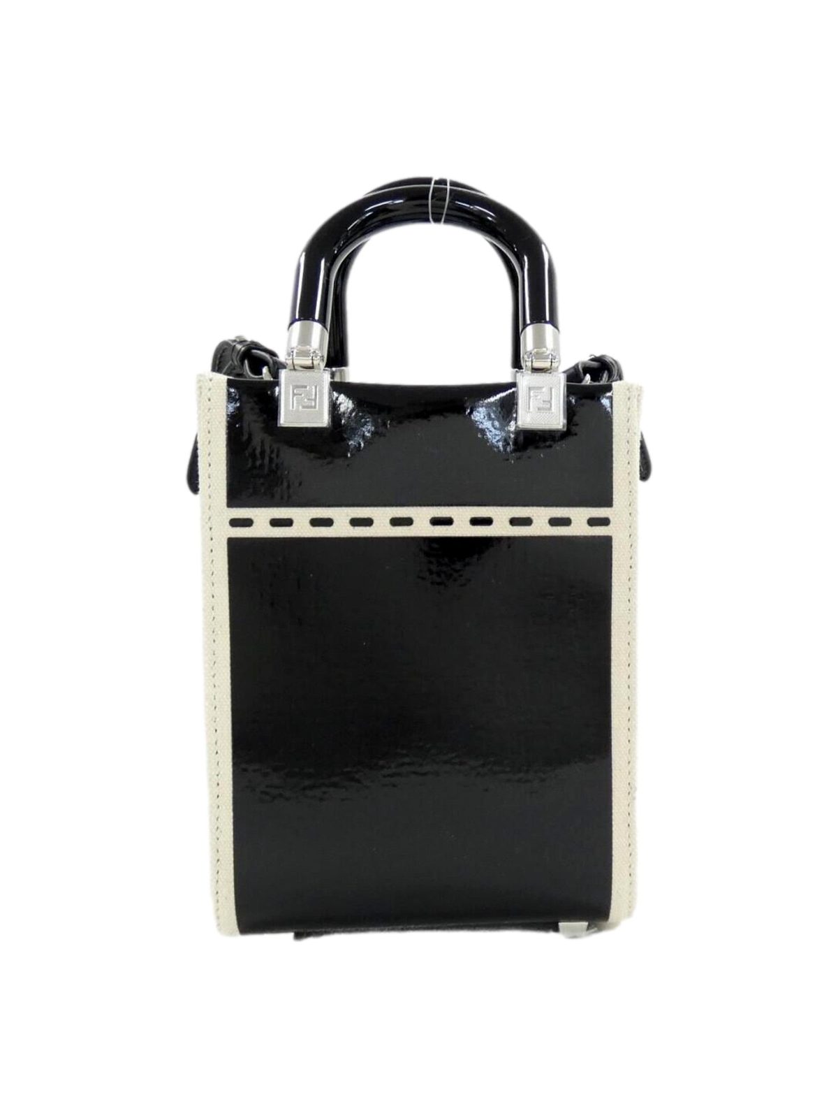Fendi FF Mini Bag Shopper Tote Crossbody Bag Leather and Canvas Black