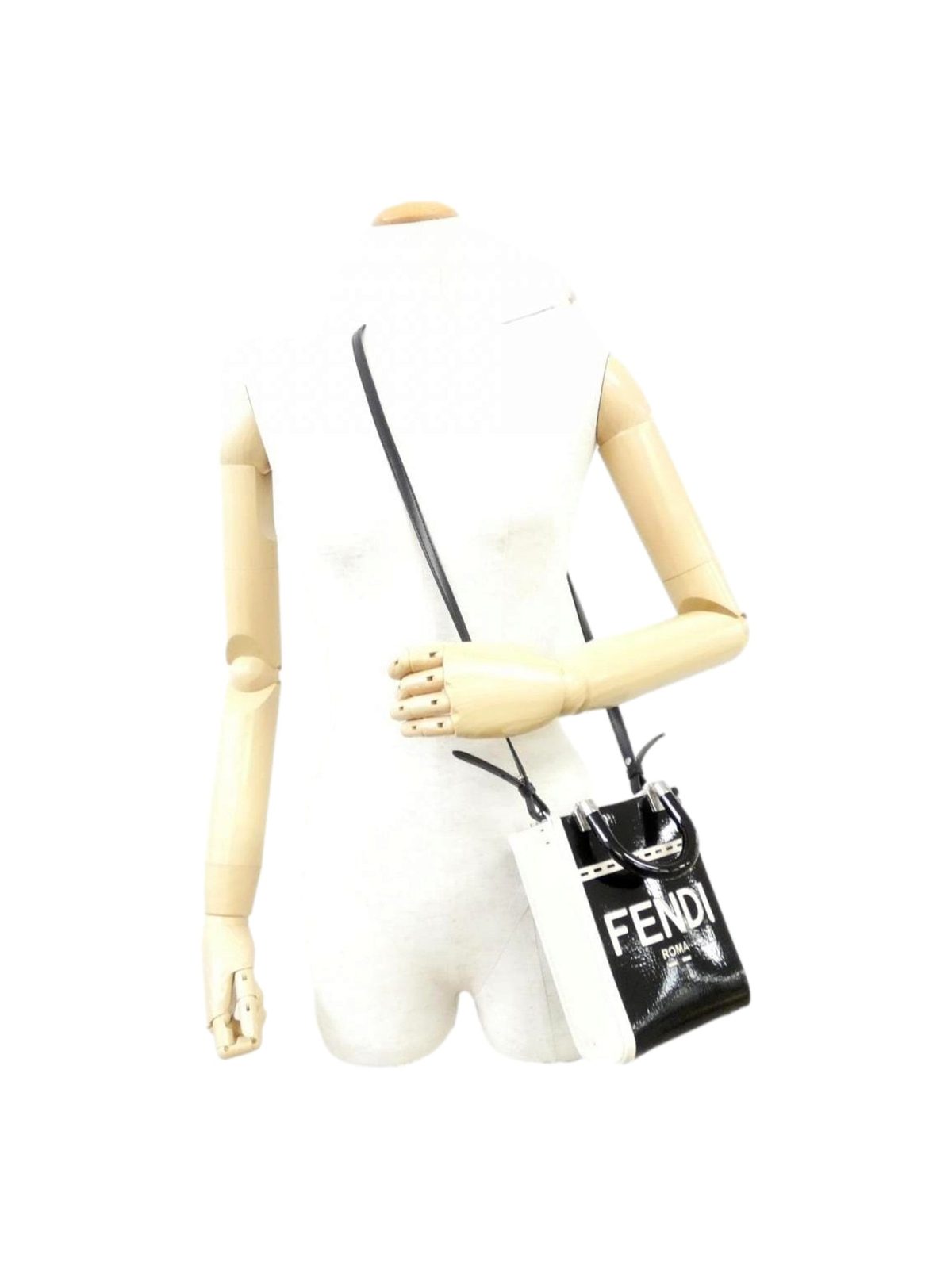 Fendi FF Mini Bag Shopper Tote Crossbody Bag Leather and Canvas Black