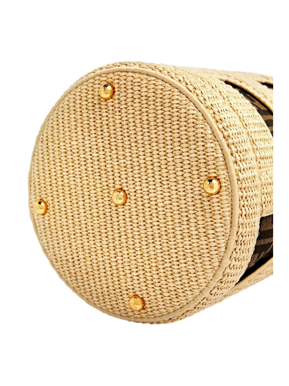 Fendi Step Out Straw and Canvas Medium Bucket Bag FF Monogram