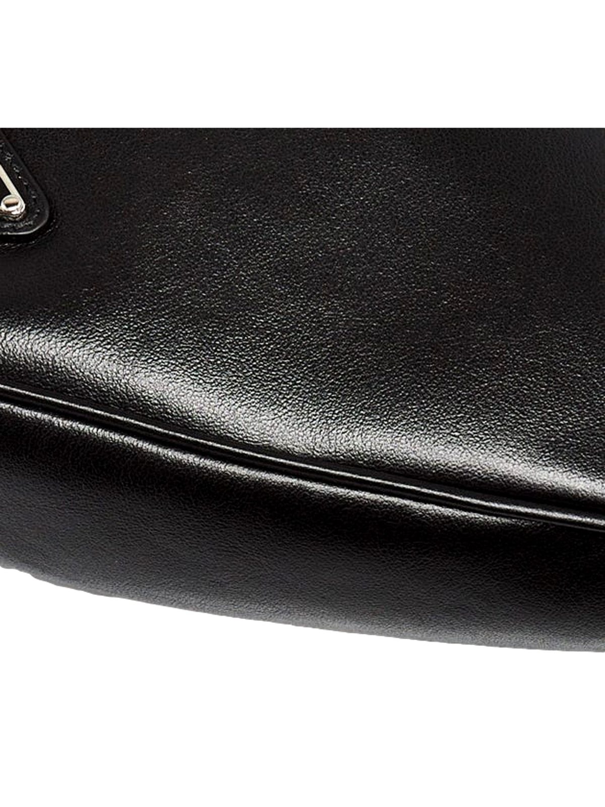 Prada Grace Triangle Leather Pouch Clutch Bag with Embossed Logo Nero Black