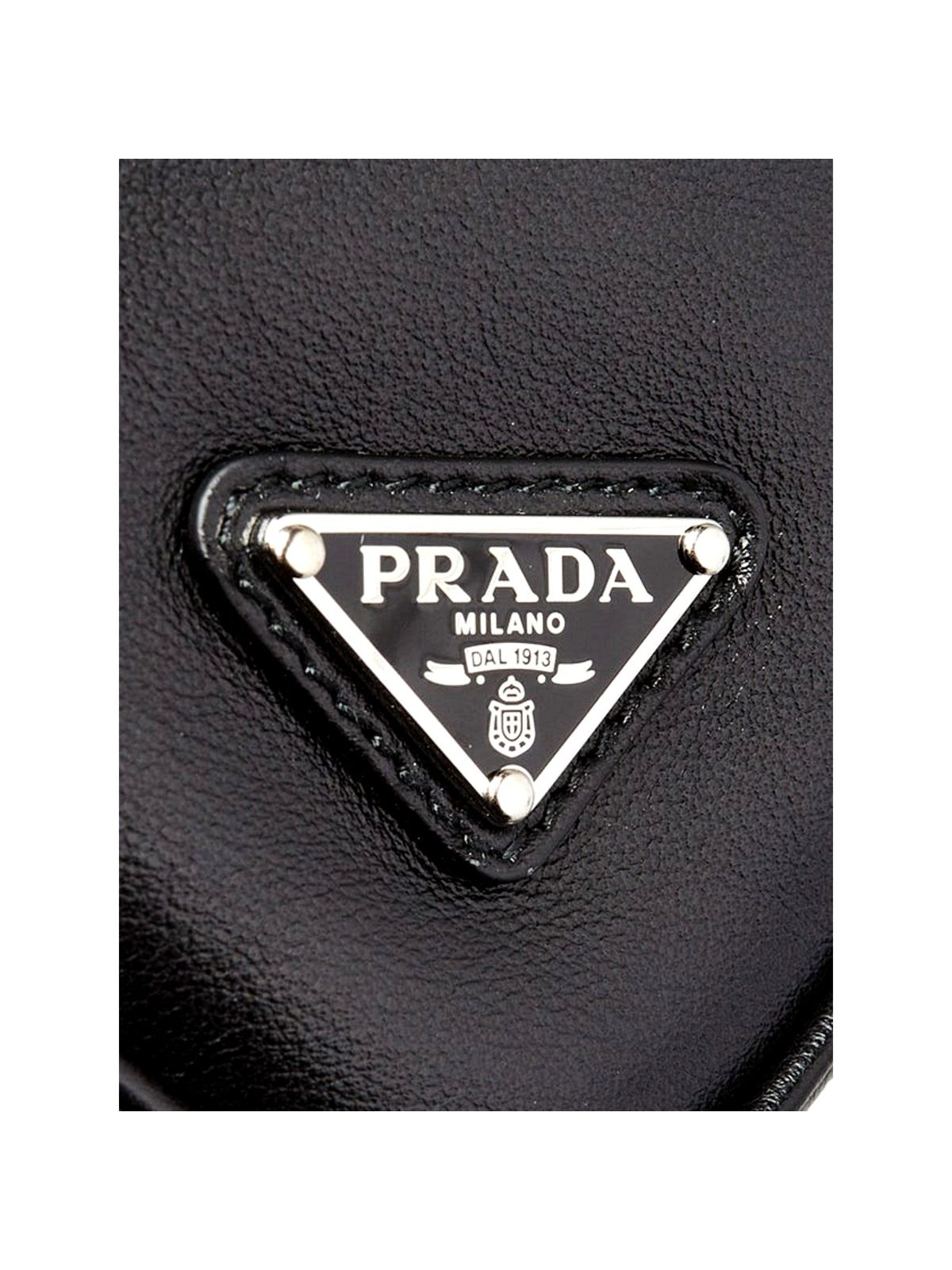 Prada Grace Triangle Leather Pouch Clutch Bag with Embossed Logo Nero Black