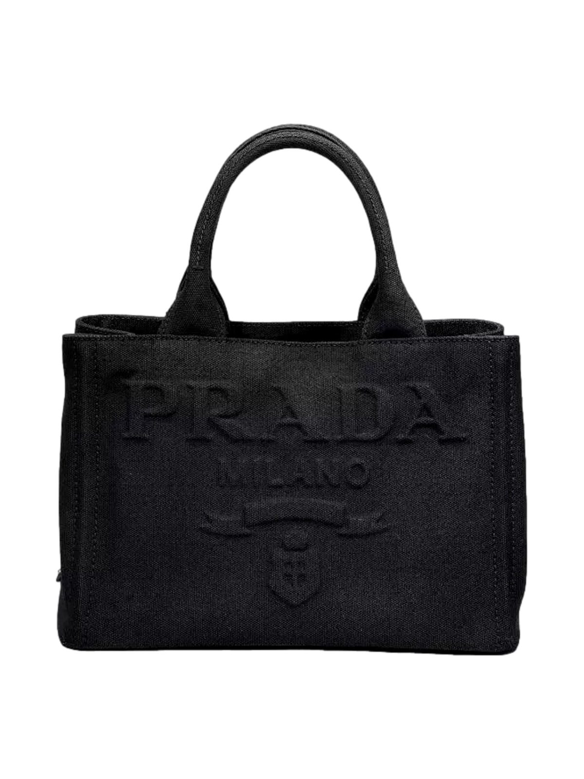Prada Canapa Black Canvas Logo Tote Handbag Medium