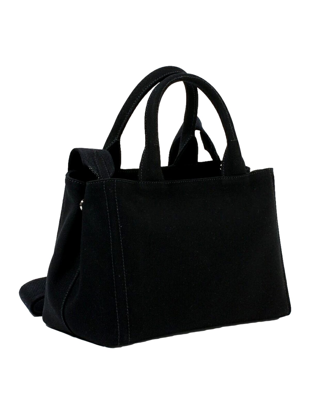 Prada Canapa Black Canvas Logo Tote Handbag Medium
