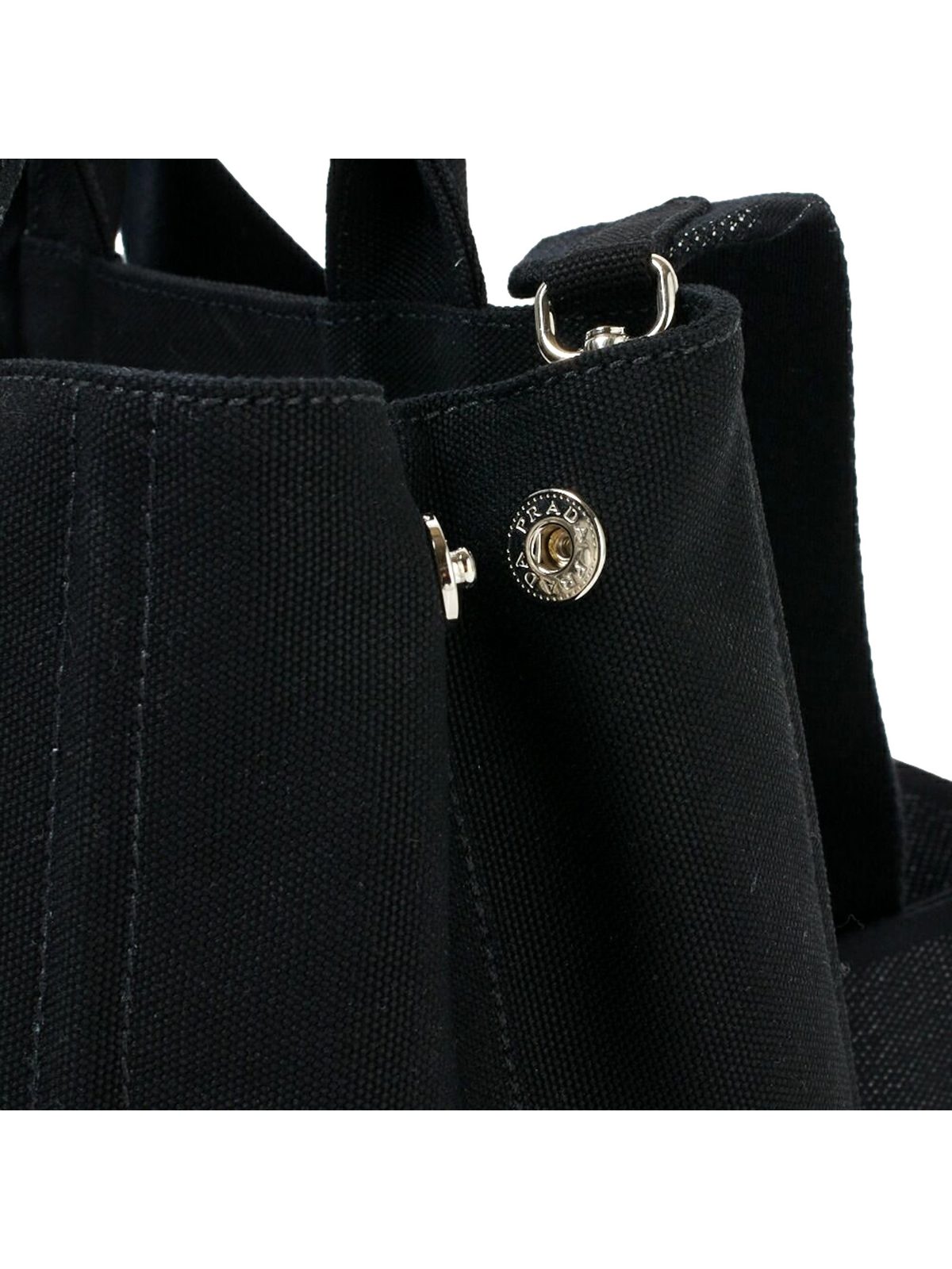 Prada Canapa Black Canvas Logo Tote Handbag Medium