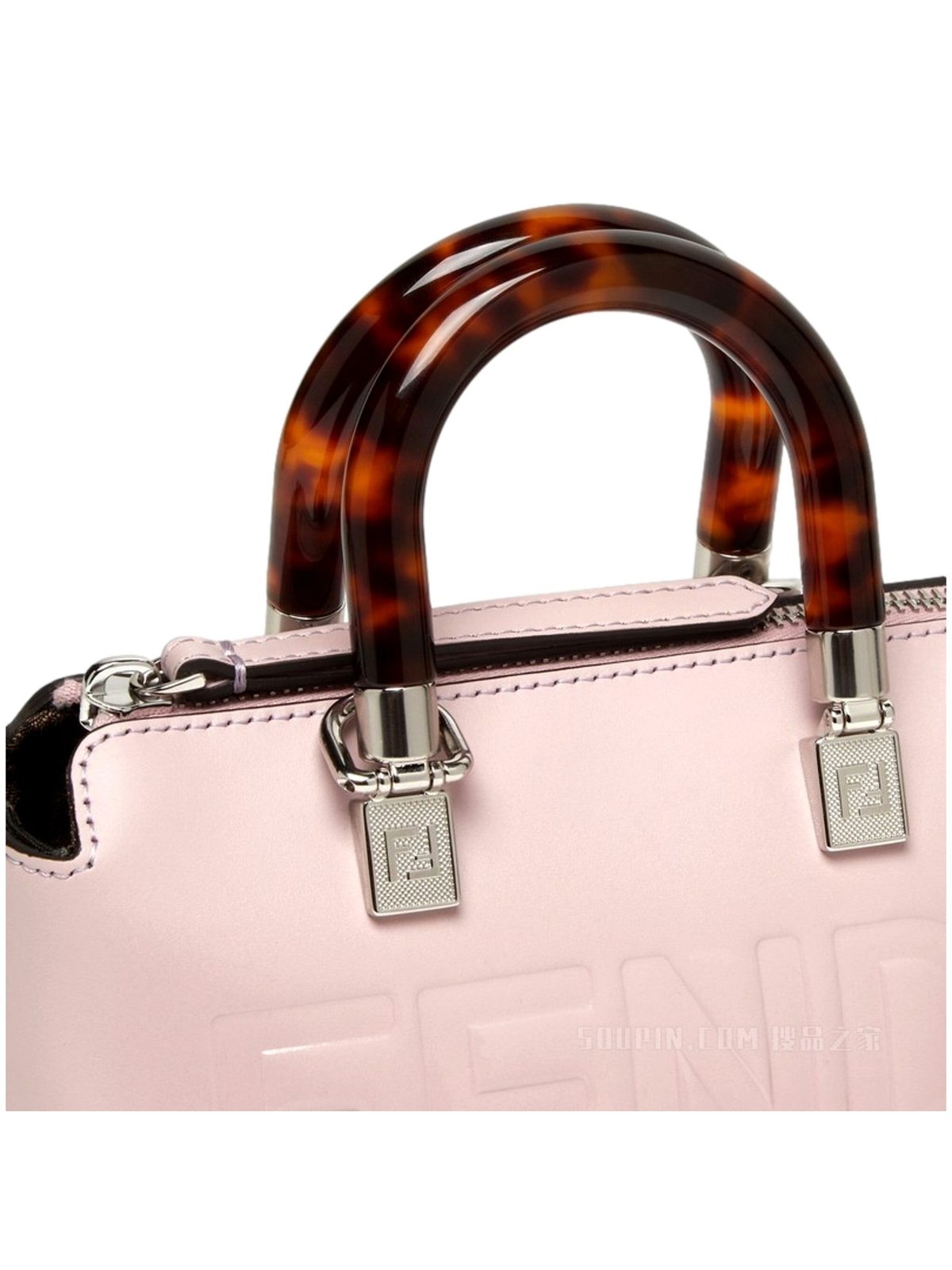 Fendi By The Way Mini Boston Bag Light Pink Patent Leather Top Handle