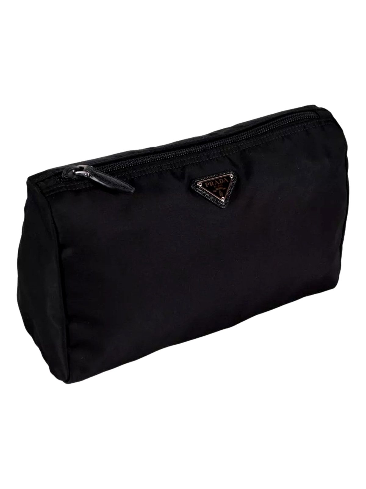 Prada Re-Nylon Necessaire Large Pouch Clutch in Black Nylon with Silver Hardware