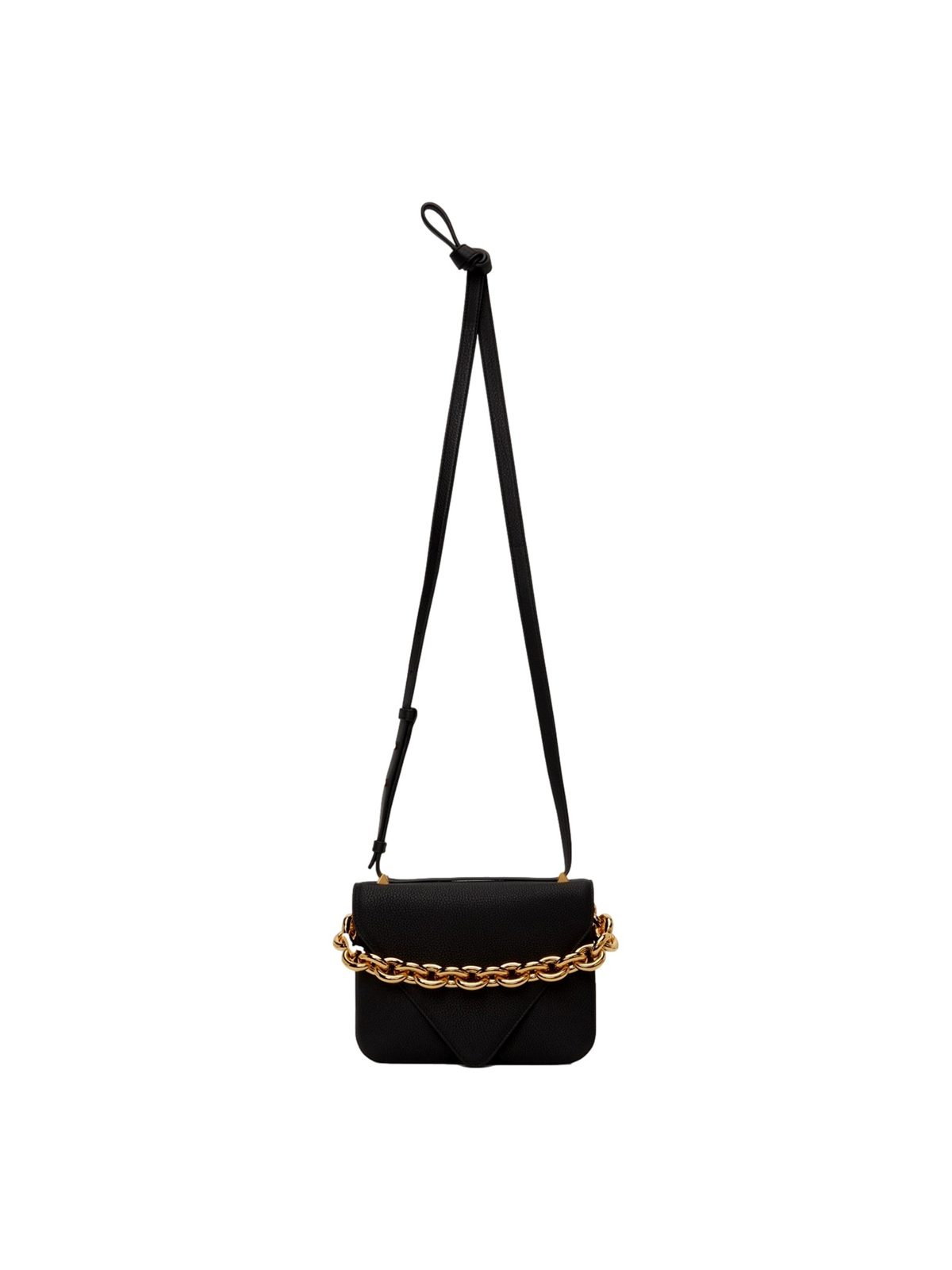 Bottega Veneta Calfskin Mount Envelope Crossbody Bag Black and Gold