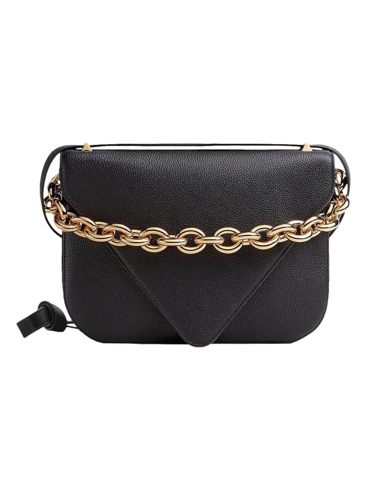 Bottega Veneta Mount Medium Envelope Black Leather Shoulder Bag Gold Chain