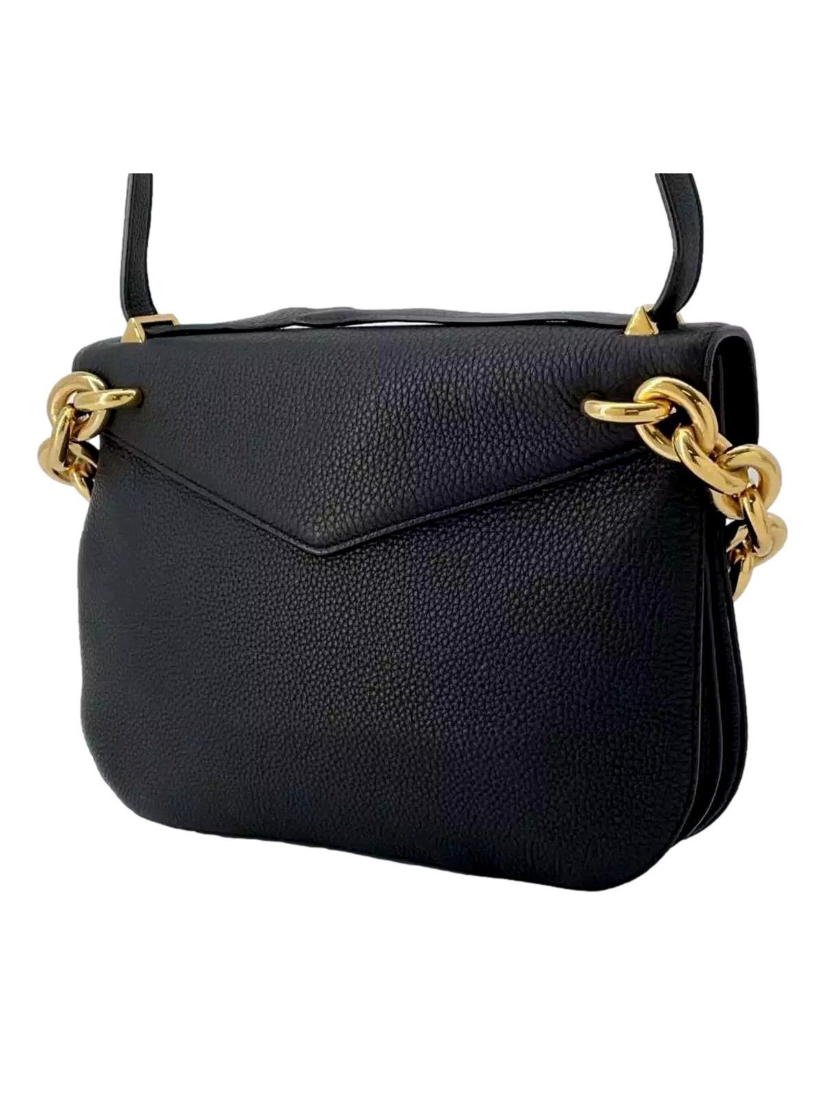 Bottega Veneta Mount Medium Envelope Black Leather Shoulder Bag Gold Chain