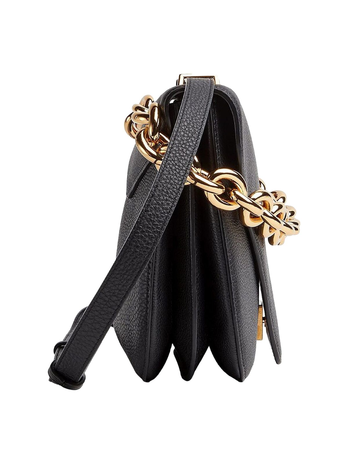 Bottega Veneta Mount Medium Envelope Black Leather Shoulder Bag Gold Chain