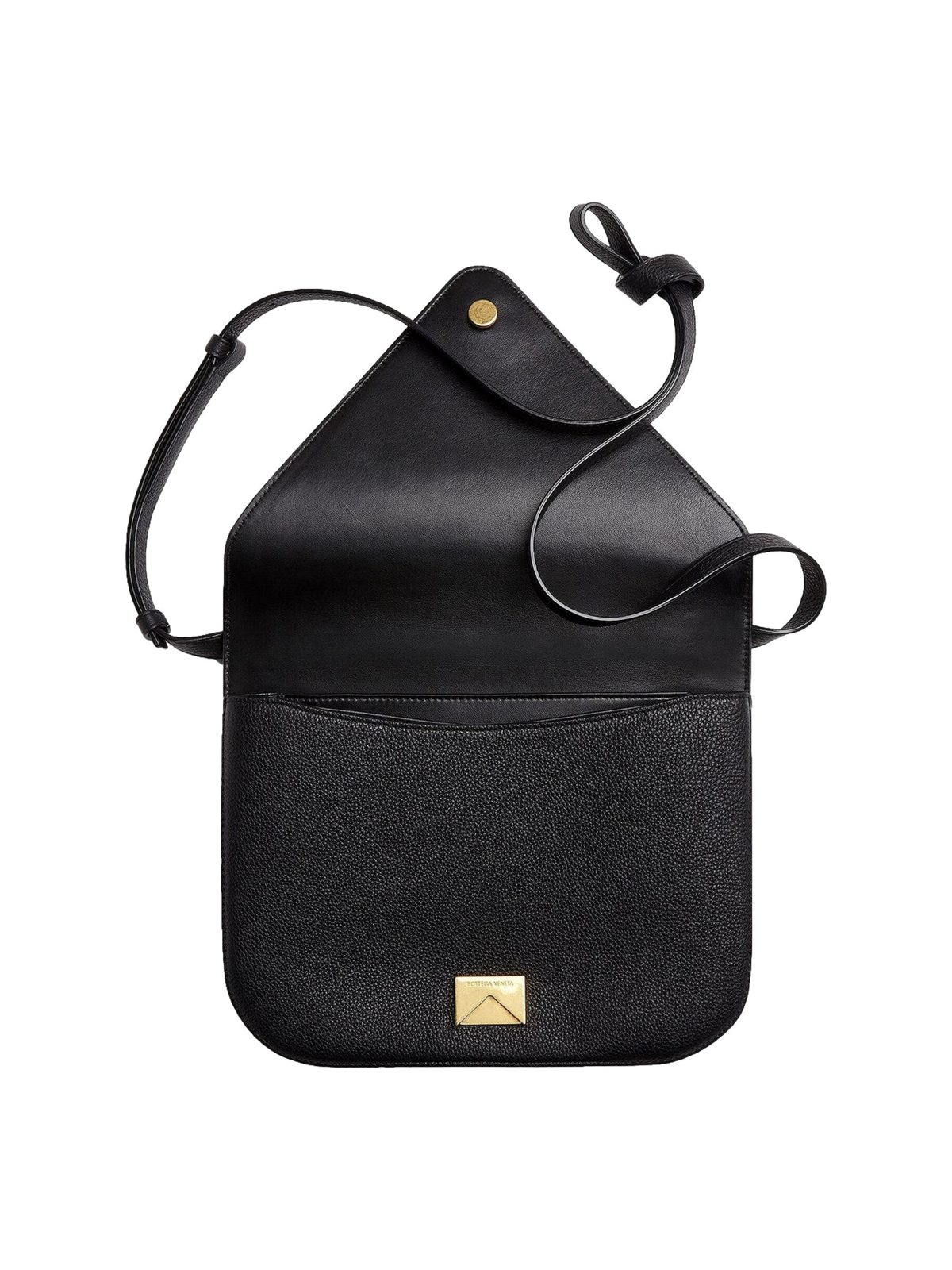 Bottega Veneta Mount Medium Envelope Black Leather Shoulder Bag Gold Chain