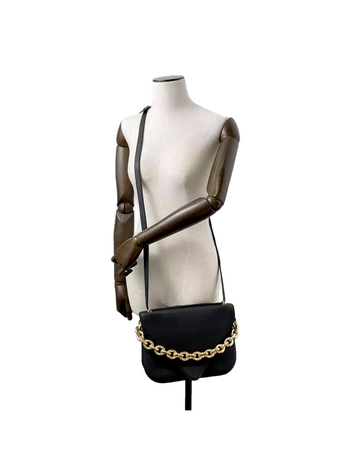 Bottega Veneta Mount Medium Envelope Black Leather Shoulder Bag Gold Chain